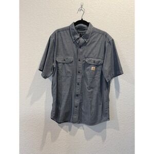 Carhartt Mens Loose Fit Button Down Shirt Blue Gray Large
